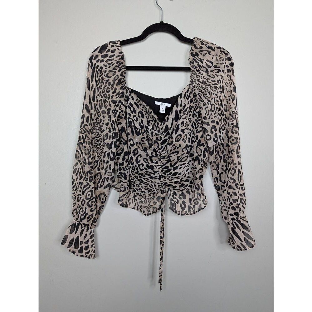 Bar III animal print metallic striped ruched crop top Medium